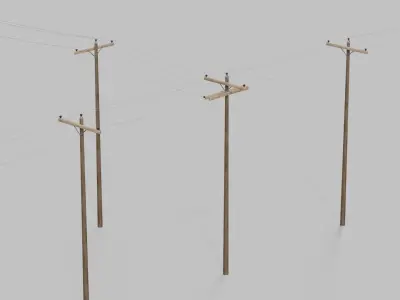 Utility Pole - Dark Wooden Mast with Single Crossarms 3D model