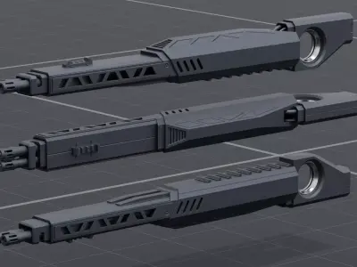 Twin barrel sci-fi auto cannon Low-poly 3D model