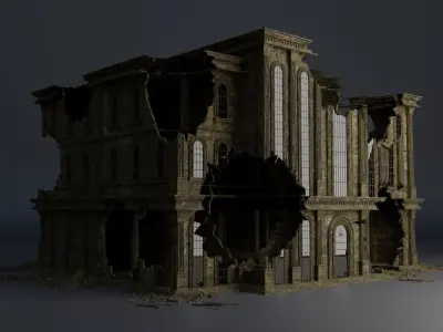 DESTROYED BUILDING CLASSICAL APOCALYPSE WAR RUINED 05 Low-poly 3D model