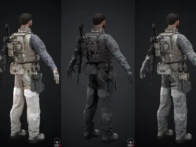 Soldier- Captain- Police- Full Set Accessories and Weapon Low-poly 3D model