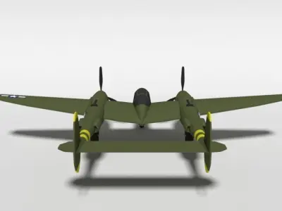 Low Poly Cartoon Lockheed P38 - Lighting WWII Airplane Low-poly 3D model