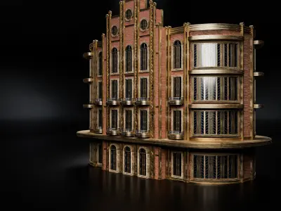 ART DECO STEAMPUNK BUILDING 04 Low-poly 3D model