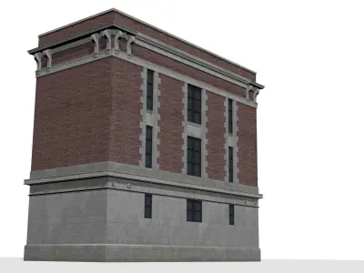 Firehouse brick building Low-poly 3D model