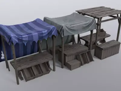 Market Stall Set Low-poly 3D model purchase