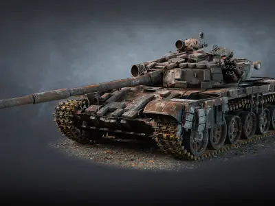 T-72B Tank Destroyed Low-poly 3D model