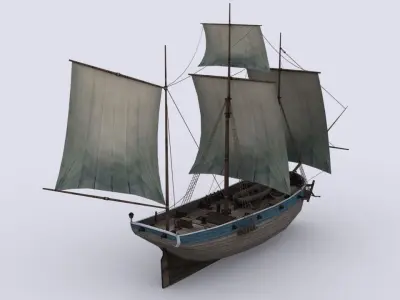 Small sailing ship Low-poly 3D model
