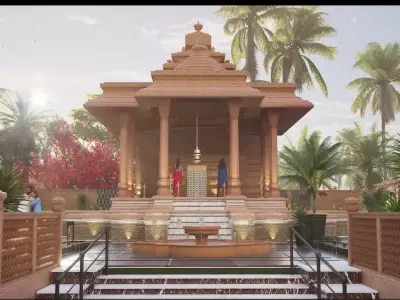 Indian Temple Model Package of 2 Temples with Garden Low-poly 3D model