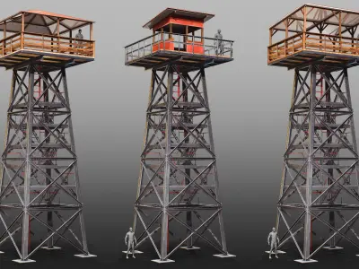 Game-ready Watchtower Set 3 Low-poly 3D model