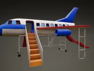 3D low poly PBR playground airplane slide  Low-poly 3D model