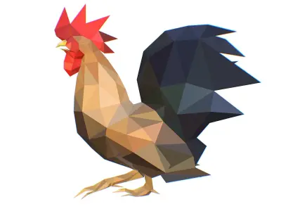 Animated Cock Lowpoly Art Style Low-poly 3D model