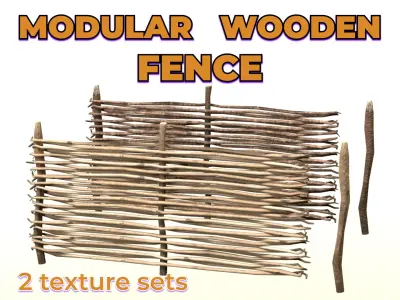 Rustic Pasture Fence wooden village wicker Low-poly 3D model
