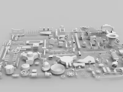 Kitbash-7 parts of machine 3D model