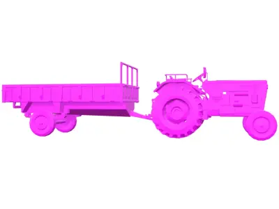 Tractor with Trolley Low-poly 3D model