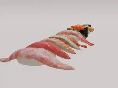 12-piece sushi model asset Low-poly 3D model