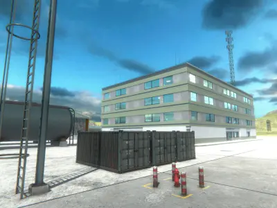 Military Base with airport Low-poly 3D model