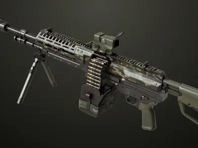 Machine Gun 14 Military Green All PBR Unity UE Low-poly 3D model