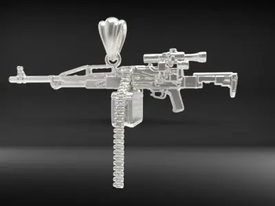 Machine Gun bullet gold pendant necklace jewelry 3D 3D print model