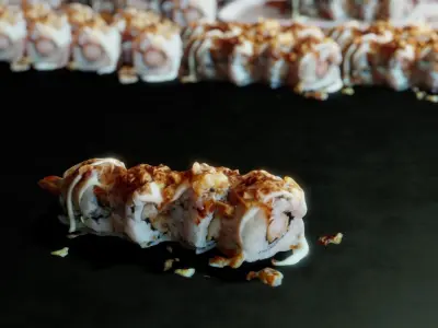 Real 3D scanned Crispy Sushi Roll with shrimp Low-poly 3D model