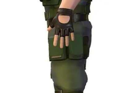 High Poly Man Soldier in Green Armor Camouflage Low-poly 3D model