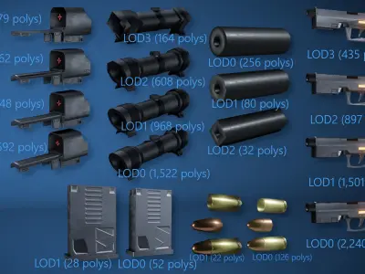 Futuristic Handgun Low-poly 3D model