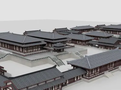 Chinese ancient architecture Low-poly 3D model