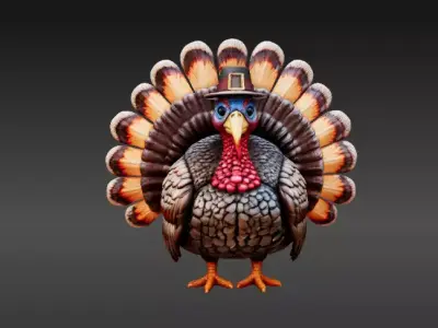 Stylized  Thanksgiving Turkey 3D Model Printable Cartoon Style 3D model