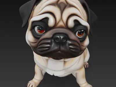 Pug Dog Realistic 3D Model Basic - Low Poly Realistic Low-poly 3D model