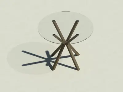 Glass Round Dining Table Walnut Legs 3D model