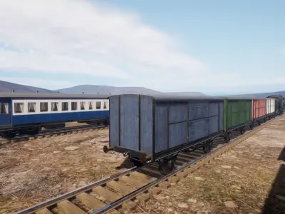 locomotive  animation passenger car with interior Low-poly 3D model