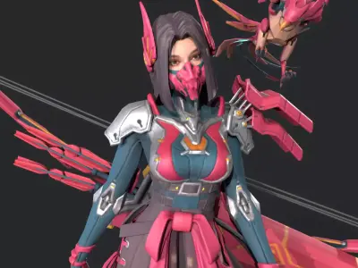 Beautiful female archer Low-poly 3D model