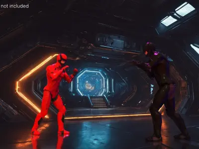 Futuristic Cyborg in Red Armor Rigged 3D model