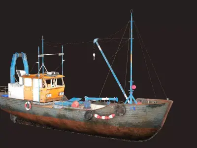 Old Fishing Boat Low Poly 3D Model Low-poly 3D model