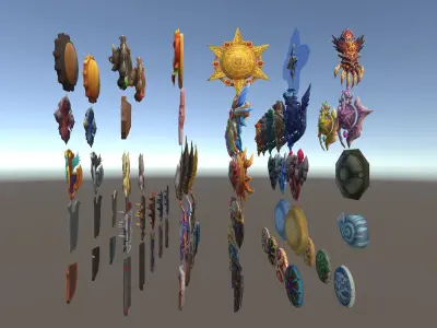 Cartoon Fantasy Weapons Shields Low-poly 3D model