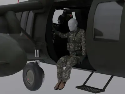 Black Hawk Helicopter With Pilots Low-poly 3D model