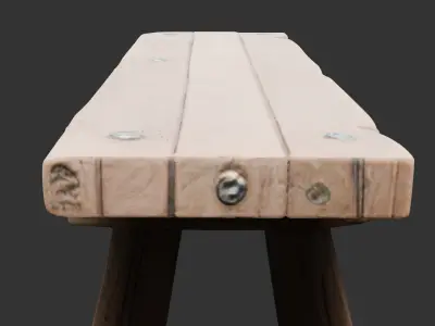 Medieval Wooden Bench Low-poly 3D model