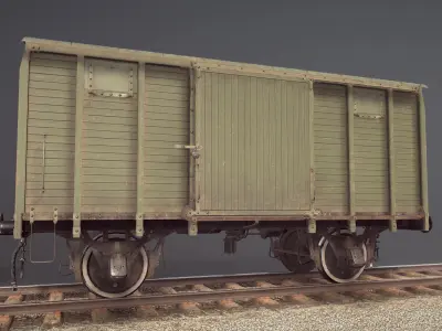 Railway Covered Goods Wagon 18T Vr2 Default Green Low-poly 3D model