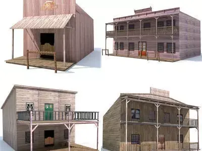 4 Western Styled Houses 3D model