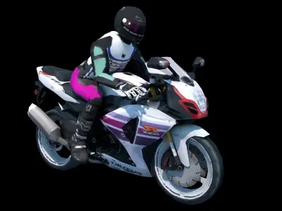 Suzuki Moto Sports Bike With Racer Player Game Ready Low-poly 3D model