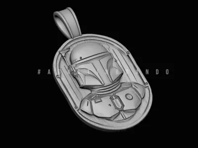 This 3D Boba Fett bas-relief pendant STL  3D print model