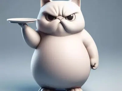 Chubby Angry Cat Holding Plate 3D model