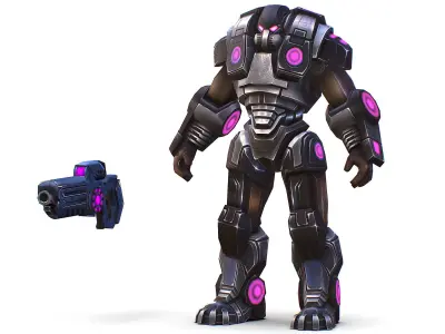 Cartoon Sci-Fi Cyborg Drone Heavy Trooper Bandit Low-poly 3D model