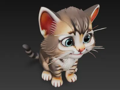 Cat Kitten Realistic 3D Model Basic - Low Poly Realistic Low-poly 3D model