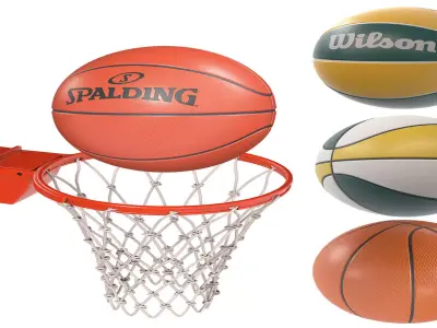 Basketball net and Basketballs   Low-poly 3D model
