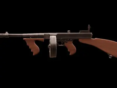 Thompson machine gun Low-poly 3D model