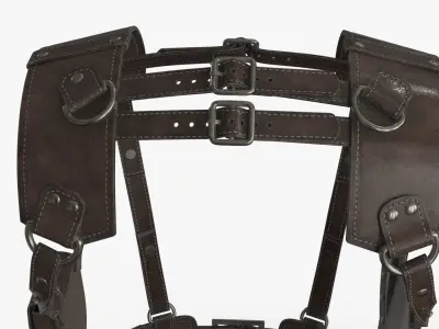 Leather Harness Tactical Shoulder Holster with Knife 2 Colors Low-poly 3D model