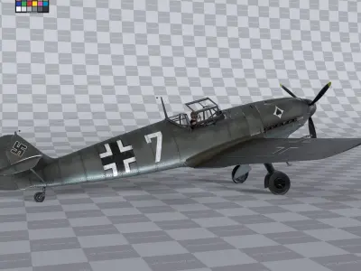 Messerschmitt BF109 German Fighter Airplane Grey V1 3D model