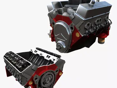 V8 muscle car engine Low-poly 3D model