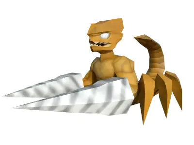 Scorpion golden man holding sword Low-poly 3D model