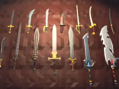 Low Poly Fantasy Weapons Full Packs Low-poly 3D model
