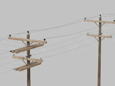 Utility Pole - Dark Wooden Mast with Double Crossarms 3D model